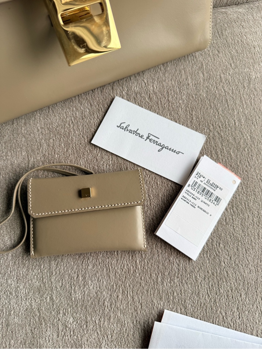 Salvatore Ferragamo Beige Leather Shoulder Bag with Gold Hardware Authentic - Picture 11 of 13